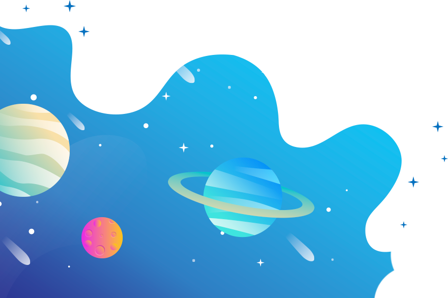 ilustração do espaço com planetas e estrelas e meteoros