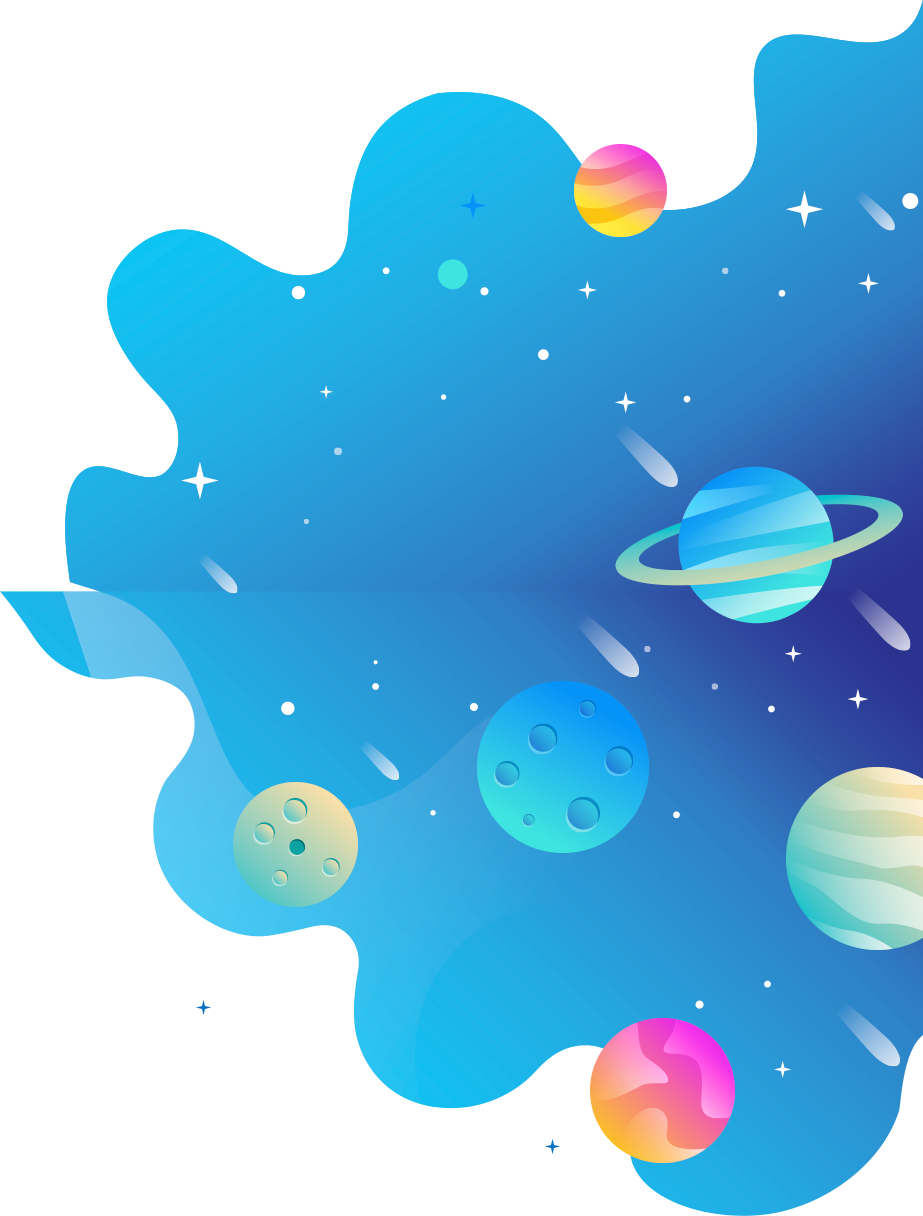 ilustração do espaço com planetas e estrelas e meteoros